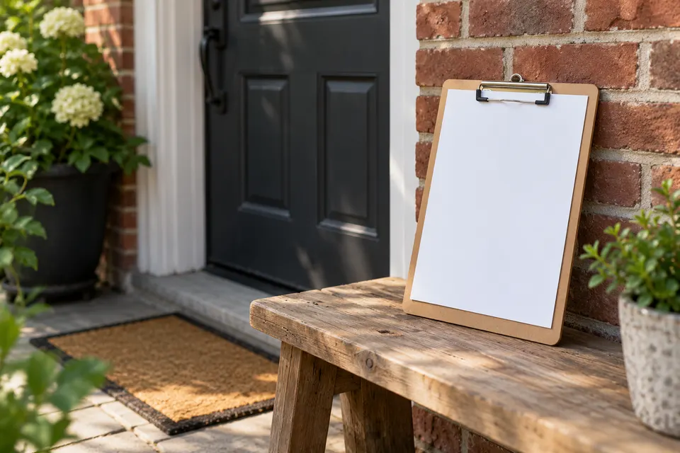Generated illustration of a homeowner reviewing a service checklist.